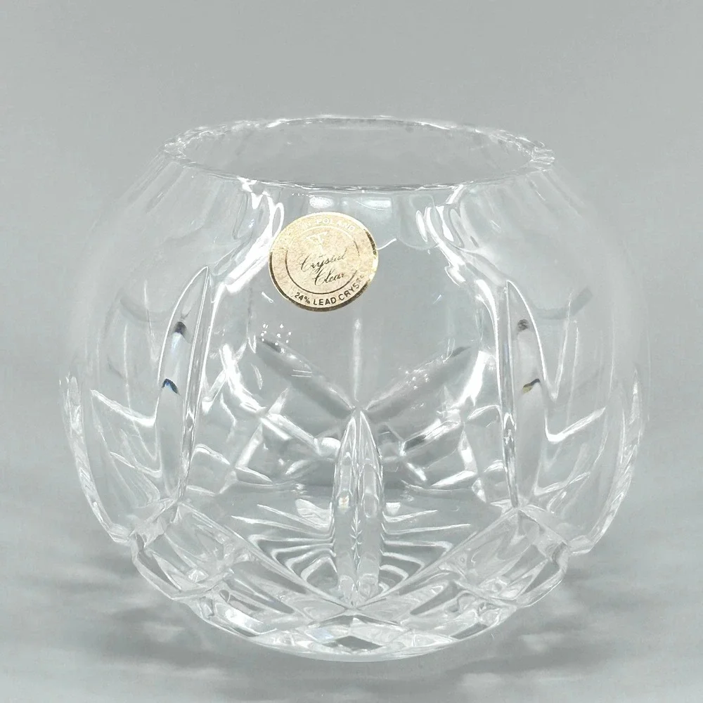 Crystal Clear 24% Lead Crystal Starburst Rose Bowl Votive Holder Made Poland 4